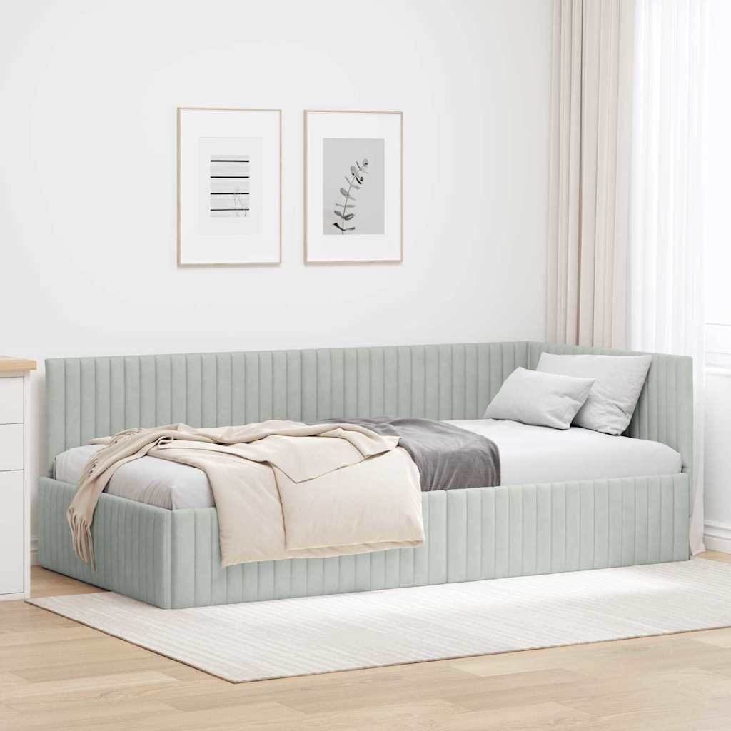 vidaXL Rama łóżka narożnego Jasnoszary 100 cm x 200 cm Aksamit