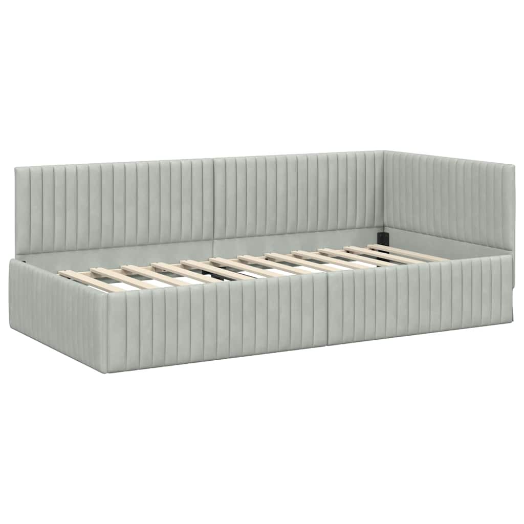 vidaXL Rama łóżka narożnego Jasnoszary 100 cm x 200 cm Aksamit