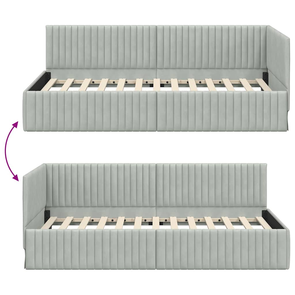 vidaXL Rama łóżka narożnego Jasnoszary 100 cm x 200 cm Aksamit