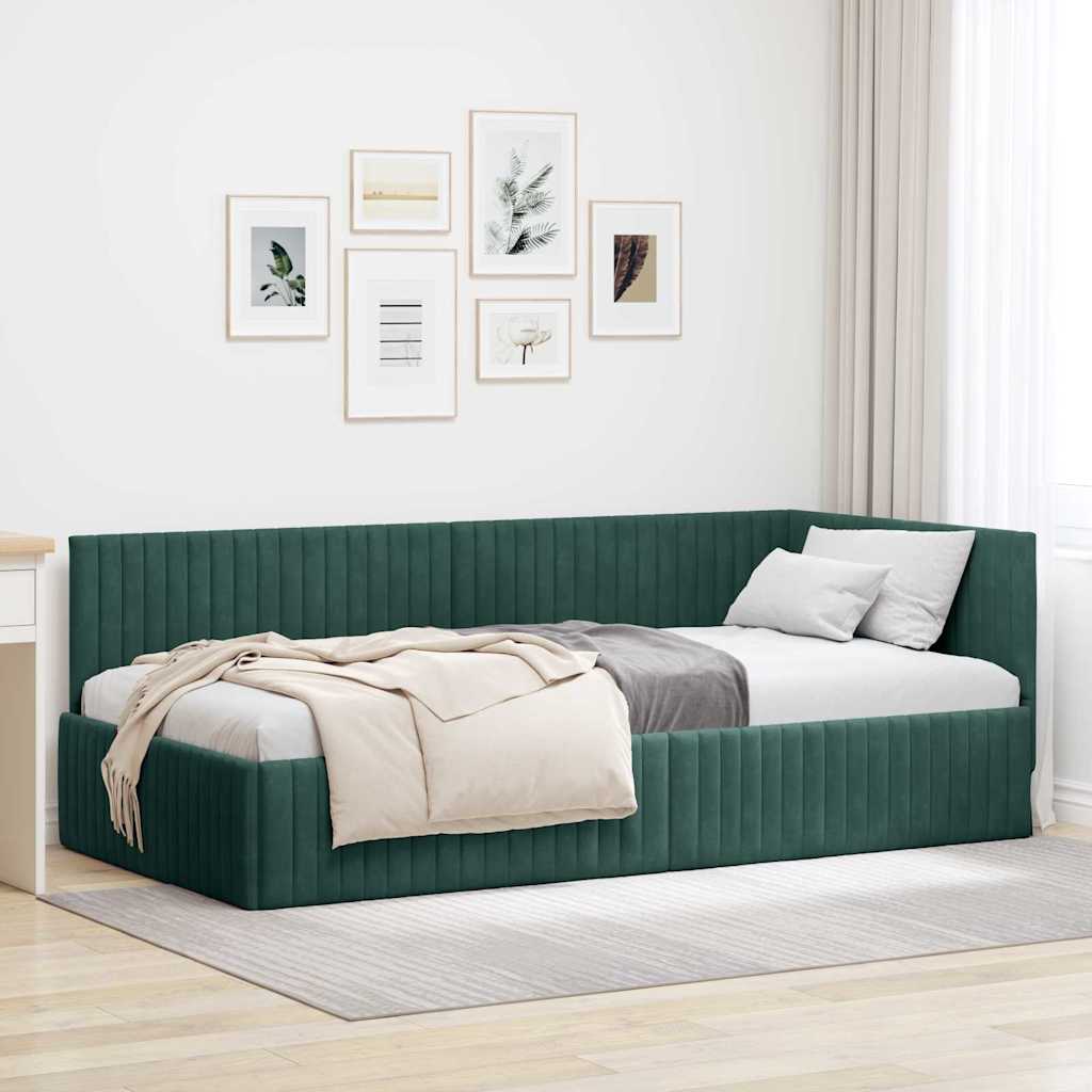 vidaXL Rama łóżka narożnego Ciemna zieleń 100 cm x 200 cm Aksamit