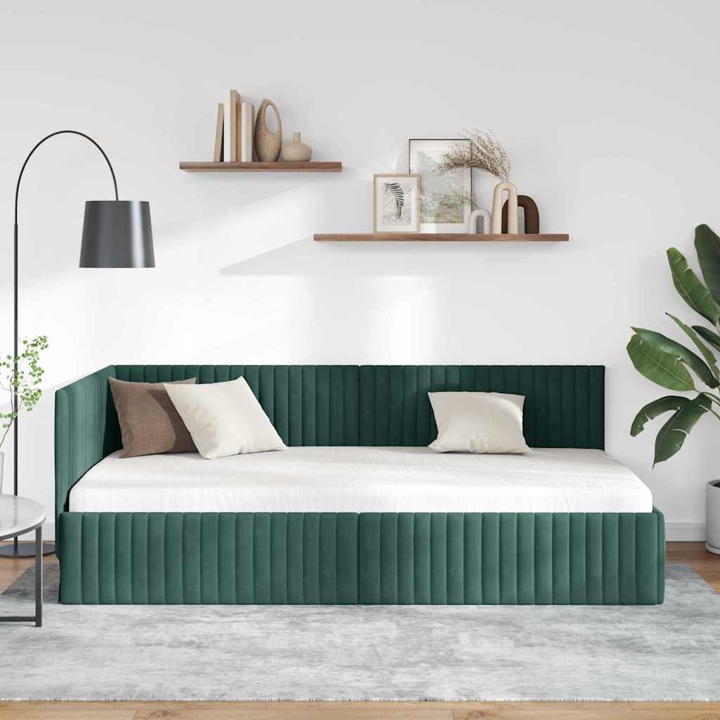 vidaXL Rama łóżka narożnego Ciemna zieleń 100 cm x 200 cm Aksamit