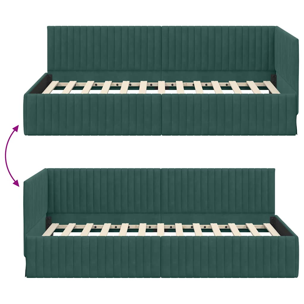 vidaXL Rama łóżka narożnego Ciemna zieleń 100 cm x 200 cm Aksamit
