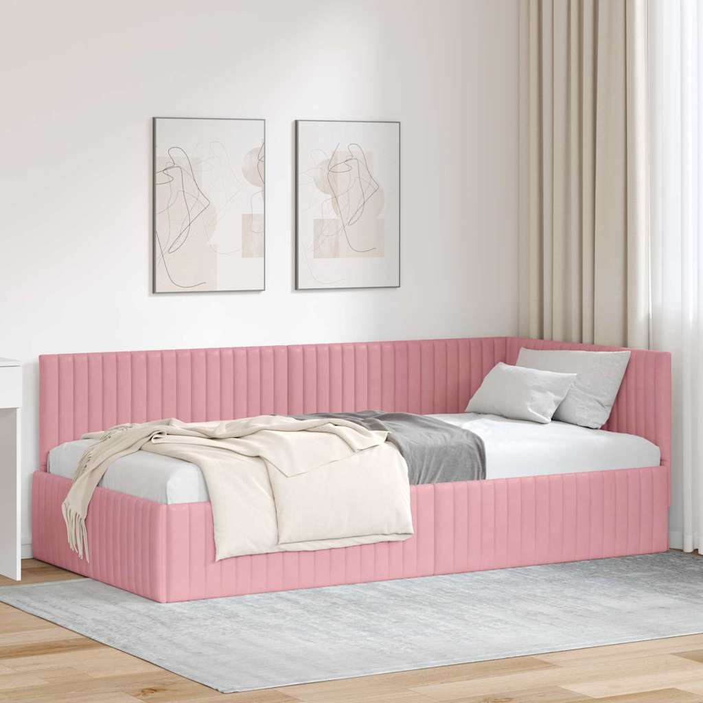 vidaXL Rama łóżka narożnego Różowy 100 cm x 200 cm Aksamit