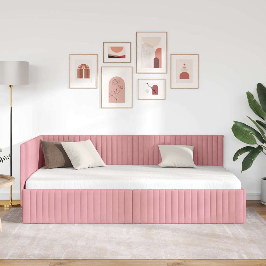 vidaXL Rama łóżka narożnego Różowy 100 cm x 200 cm Aksamit