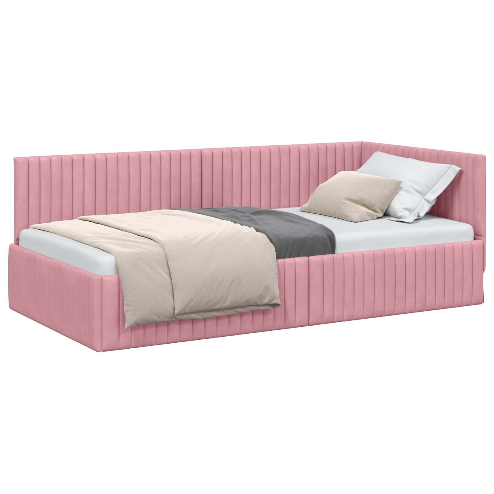 vidaXL Rama łóżka narożnego Różowy 100 cm x 200 cm Aksamit