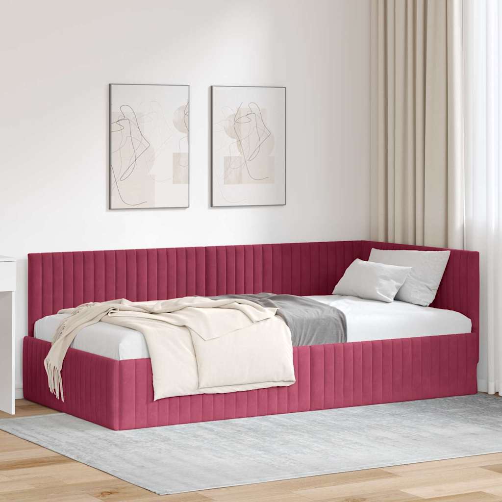 vidaXL Rama łóżka narożnego Czerwone wino 100 cm x 200 cm Aksamit