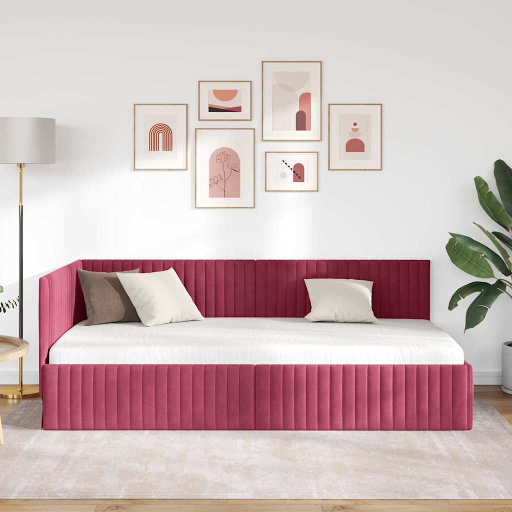vidaXL Rama łóżka narożnego Czerwone wino 100 cm x 200 cm Aksamit