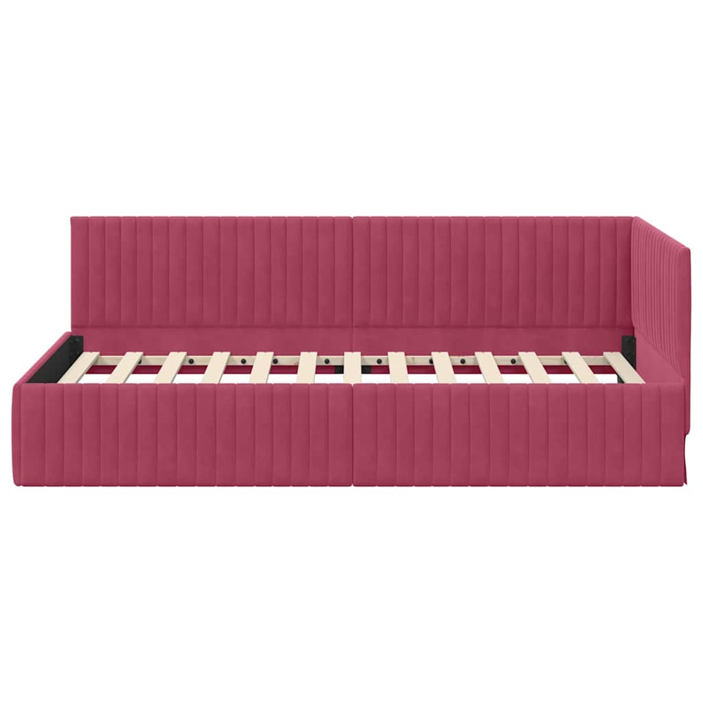 vidaXL Rama łóżka narożnego Czerwone wino 100 cm x 200 cm Aksamit