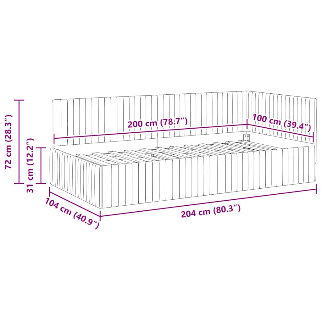 vidaXL Rama łóżka narożnego Czerwone wino 100 cm x 200 cm Aksamit
