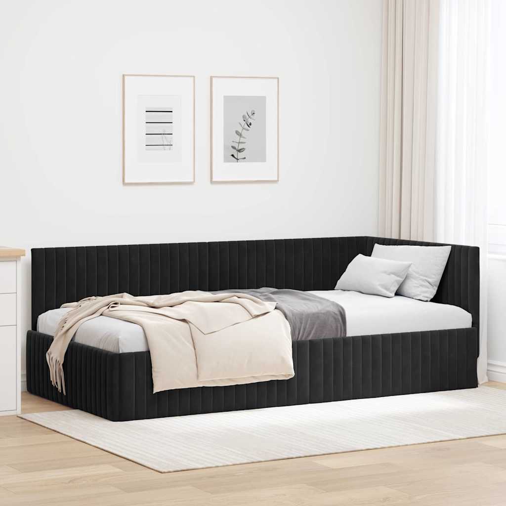 vidaXL Rama łóżka narożnego Czarny 100 cm x 200 cm Aksamit