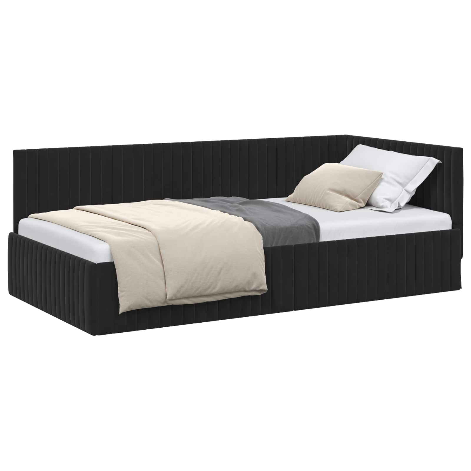 vidaXL Rama łóżka narożnego Czarny 100 cm x 200 cm Aksamit