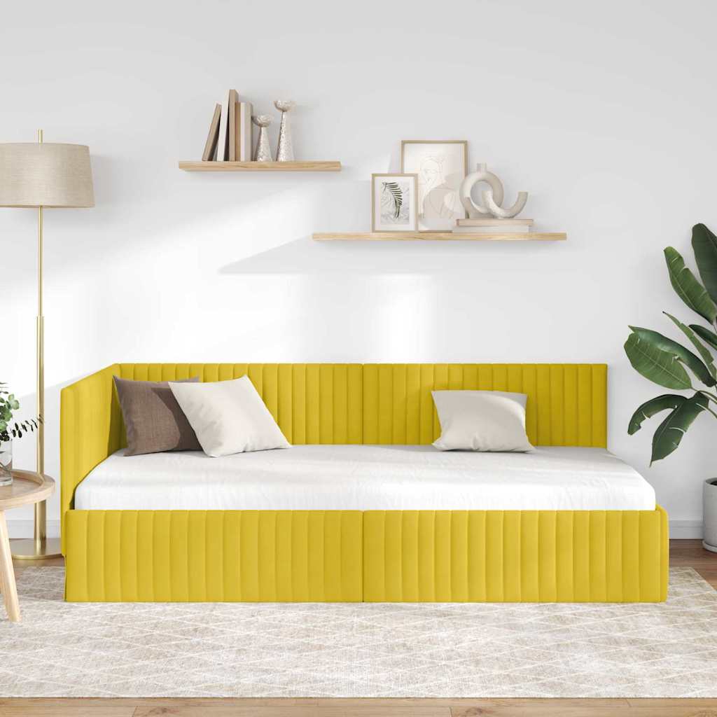 vidaXL Rama łóżka narożnego Z zagłówkiem Żółty 100 cm x 200 cm Aksamit