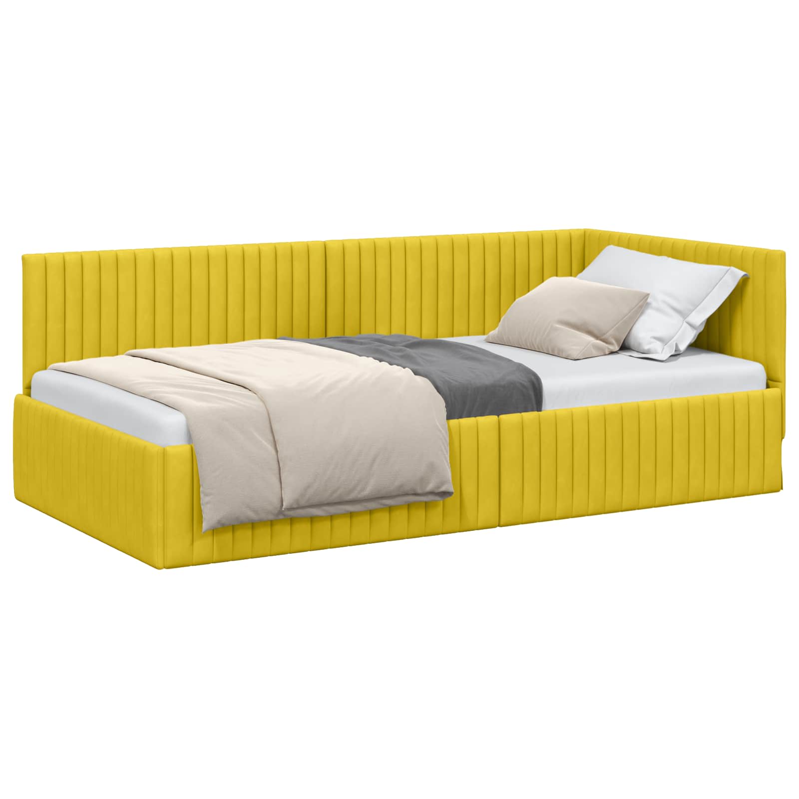 vidaXL Rama łóżka narożnego Z zagłówkiem Żółty 100 cm x 200 cm Aksamit