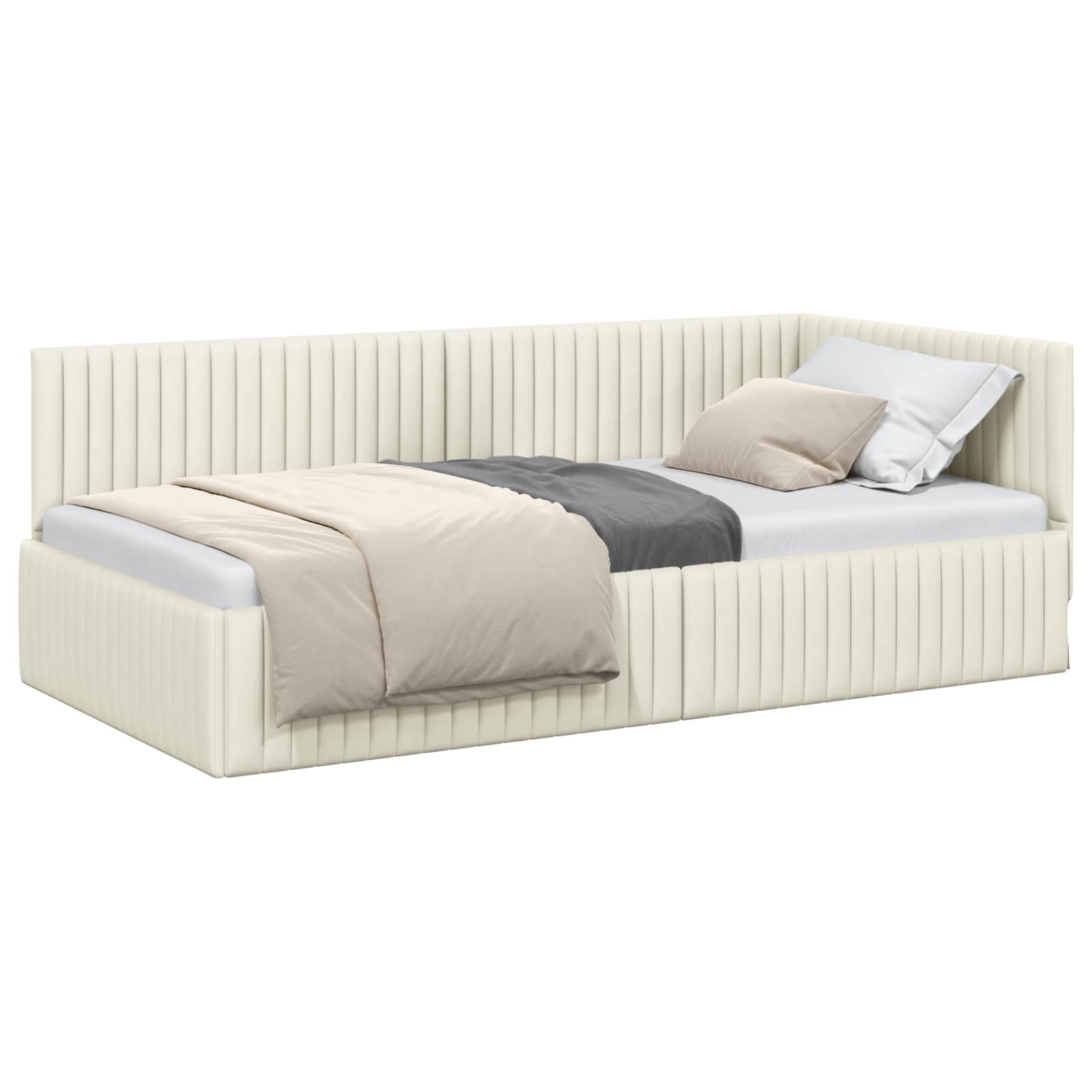 vidaXL Rama łóżka narożnego Kremowy 100 cm x 200 cm Aksamit