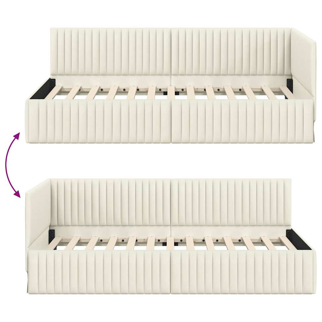 vidaXL Rama łóżka narożnego Kremowy 100 cm x 200 cm Aksamit
