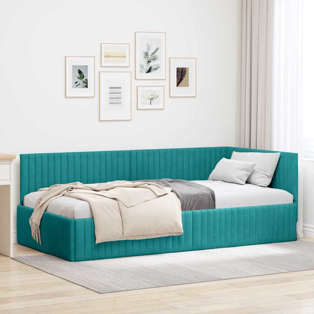 vidaXL Rama łóżka narożnego Turkusowy 100 cm x 200 cm Aksamit