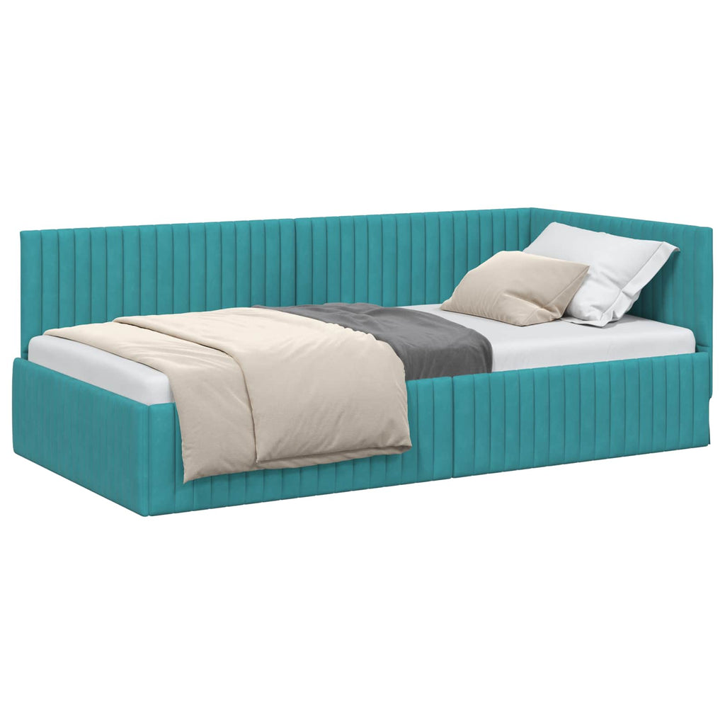 vidaXL Rama łóżka narożnego Turkusowy 100 cm x 200 cm Aksamit