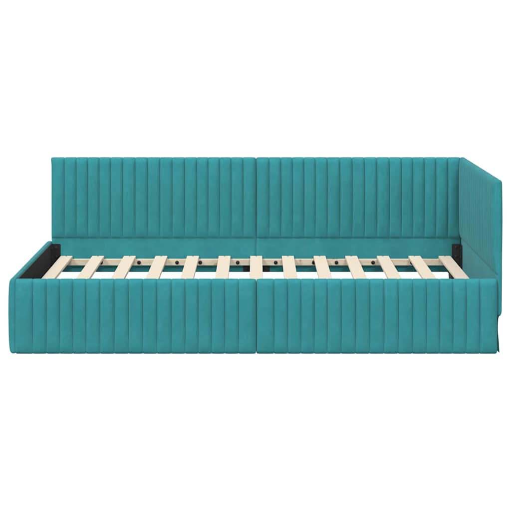 vidaXL Rama łóżka narożnego Turkusowy 100 cm x 200 cm Aksamit