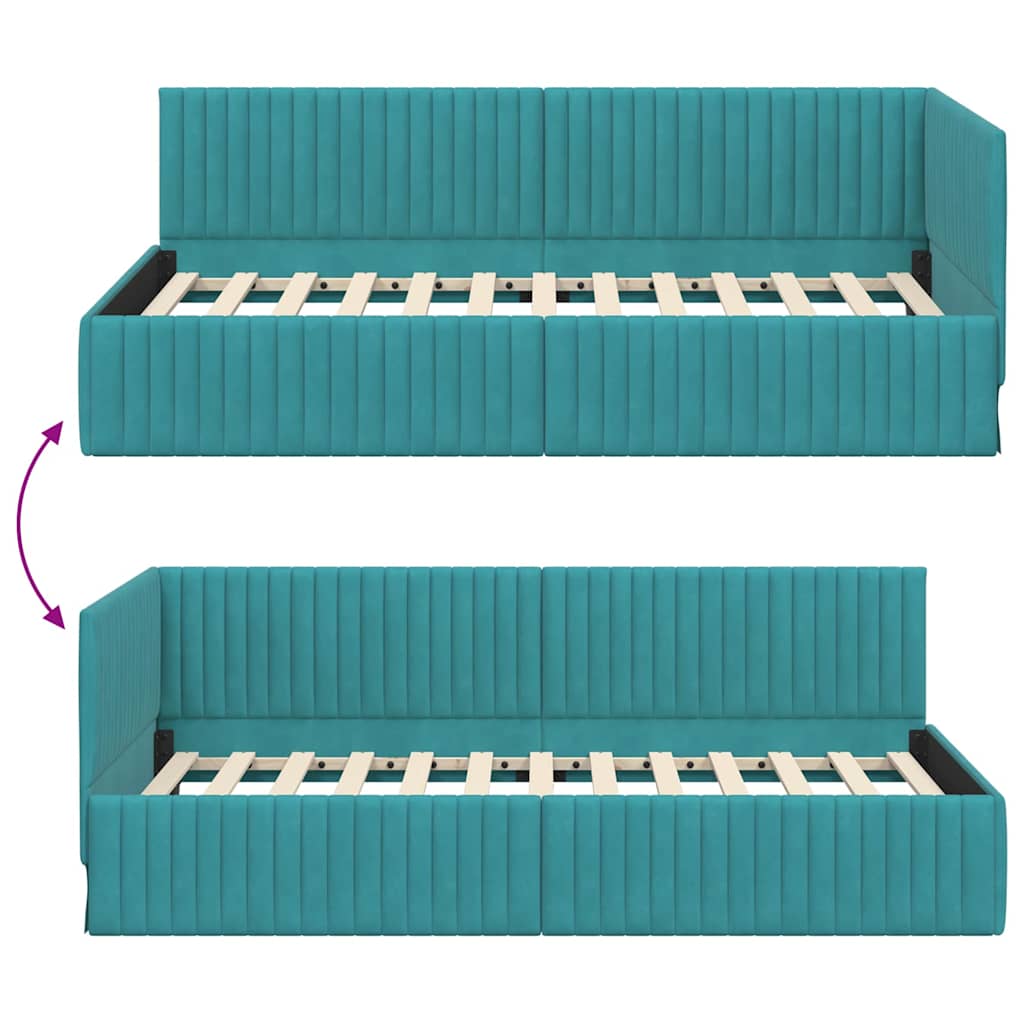 vidaXL Rama łóżka narożnego Turkusowy 100 cm x 200 cm Aksamit