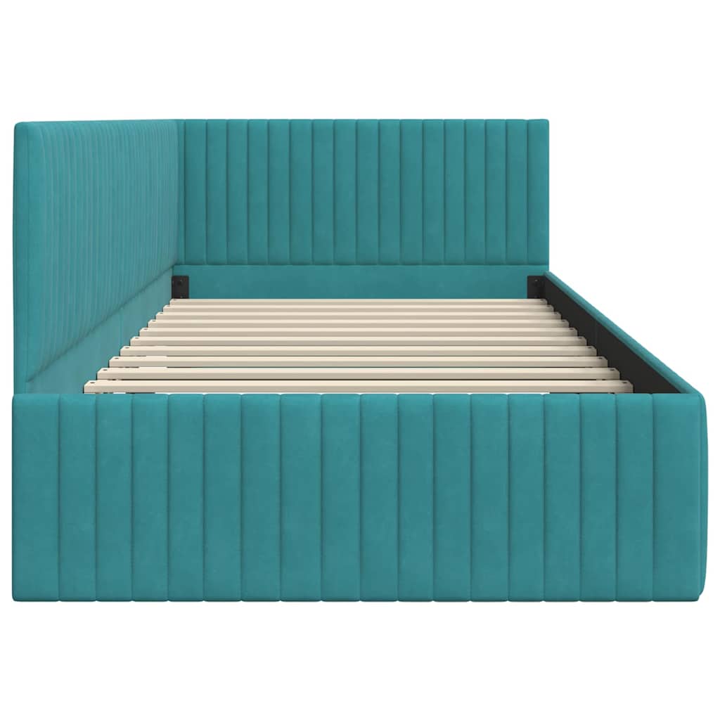 vidaXL Rama łóżka narożnego Turkusowy 100 cm x 200 cm Aksamit