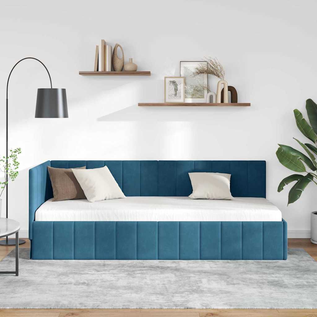 vidaXL Rama łóżka narożnego Niebieski 80 cm x 200 cm Aksamit