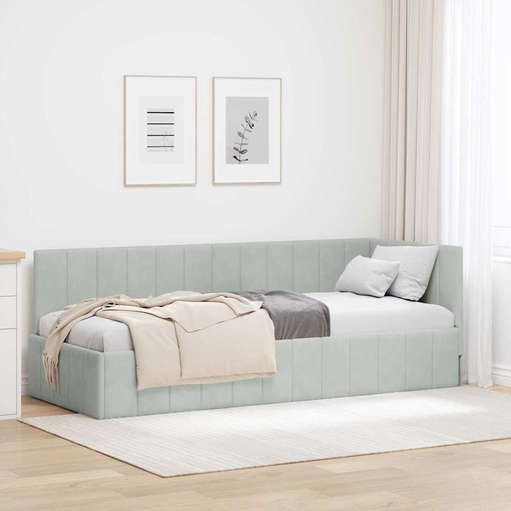 vidaXL Rama łóżka narożnego Jasnoszary 80 cm x 200 cm Aksamit