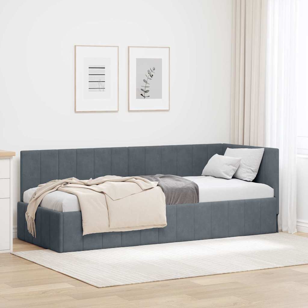 vidaXL Rama łóżka narożnego Ciemnoszary 80 cm x 200 cm Aksamit