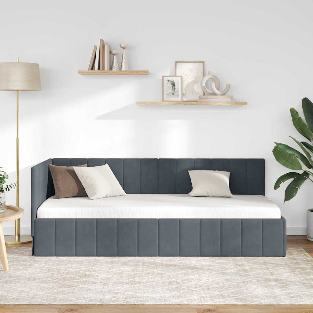 vidaXL Rama łóżka narożnego Ciemnoszary 80 cm x 200 cm Aksamit