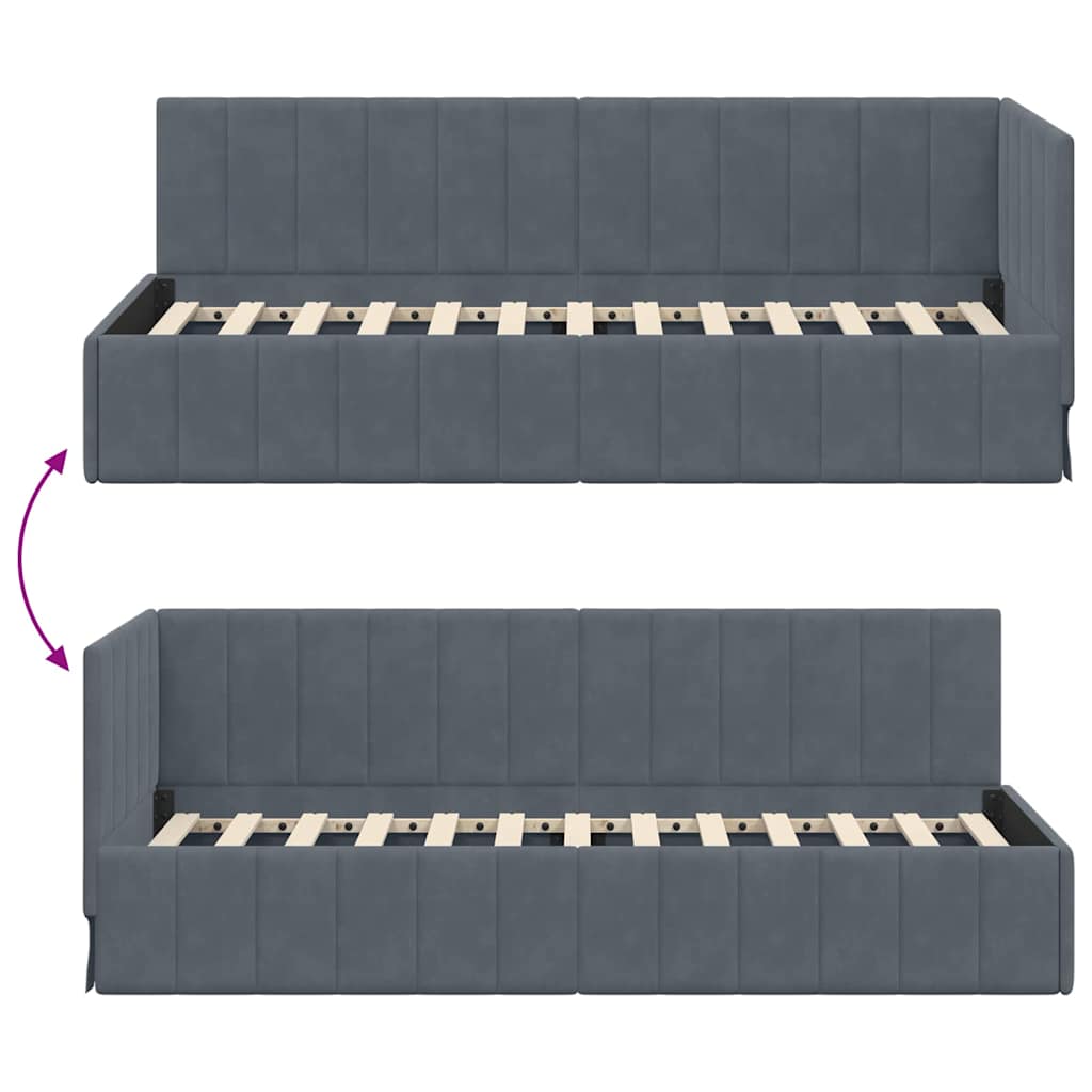vidaXL Rama łóżka narożnego Ciemnoszary 80 cm x 200 cm Aksamit