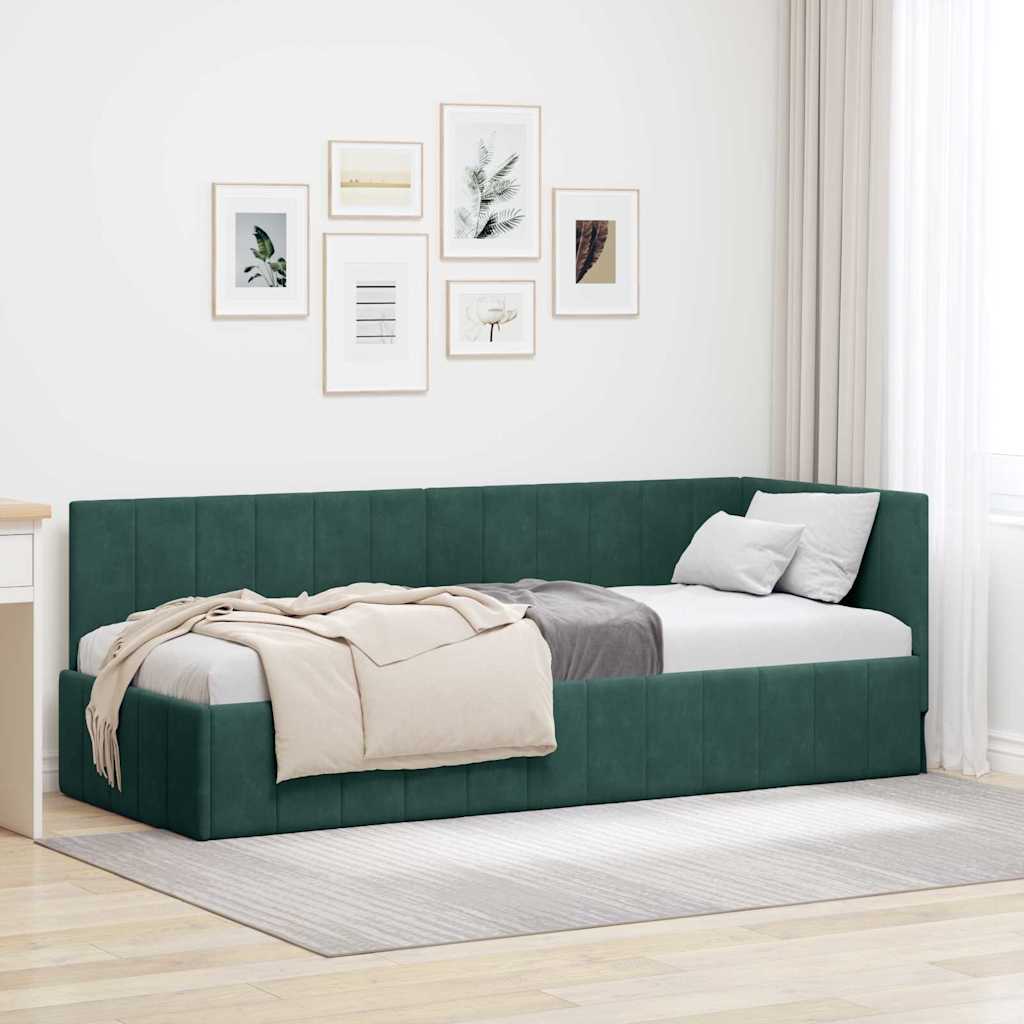 vidaXL Rama łóżka narożnego Ciemna zieleń 80 cm x 200 cm Aksamit
