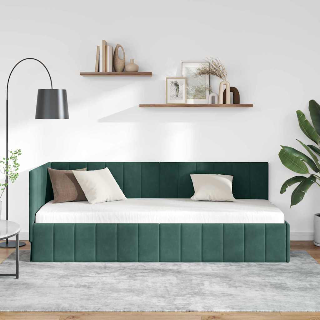 vidaXL Rama łóżka narożnego Ciemna zieleń 80 cm x 200 cm Aksamit