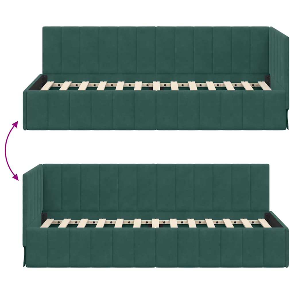 vidaXL Rama łóżka narożnego Ciemna zieleń 80 cm x 200 cm Aksamit