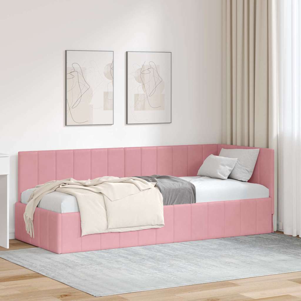 vidaXL Rama łóżka narożnego Z zagłówkiem Różowy 80 cm x 200 cm Aksamit