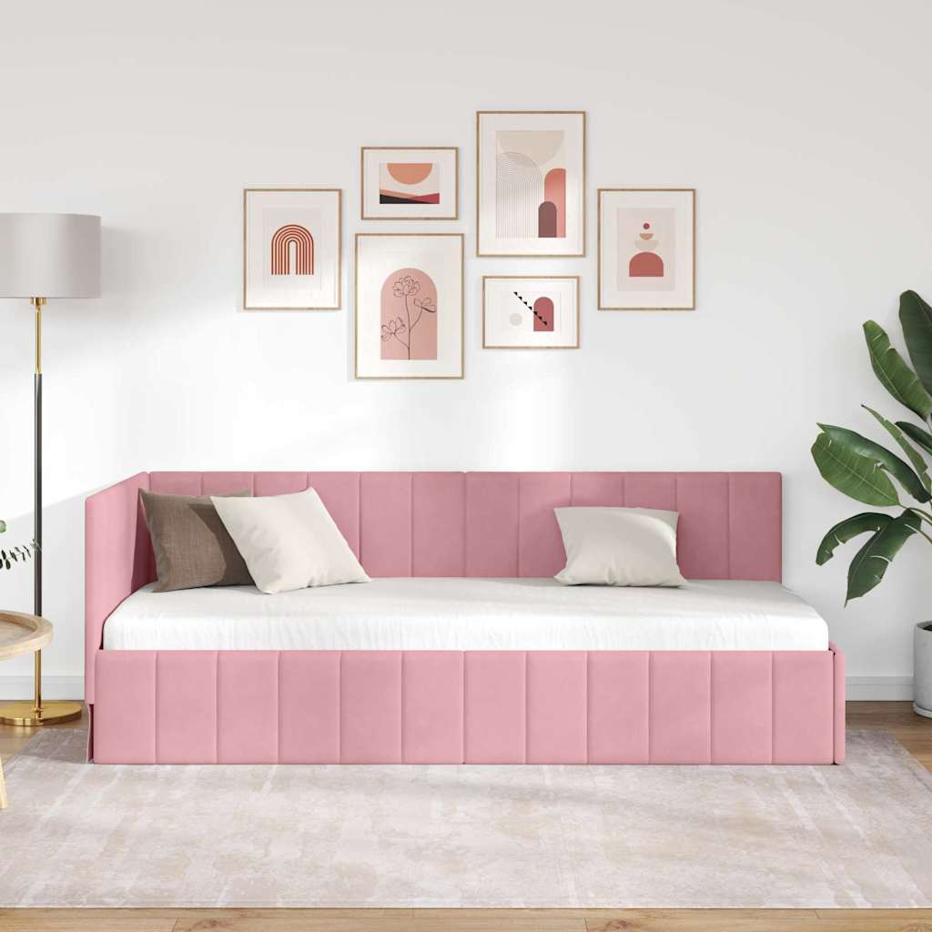 vidaXL Rama łóżka narożnego Z zagłówkiem Różowy 80 cm x 200 cm Aksamit