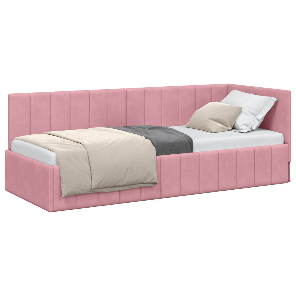 vidaXL Rama łóżka narożnego Z zagłówkiem Różowy 80 cm x 200 cm Aksamit