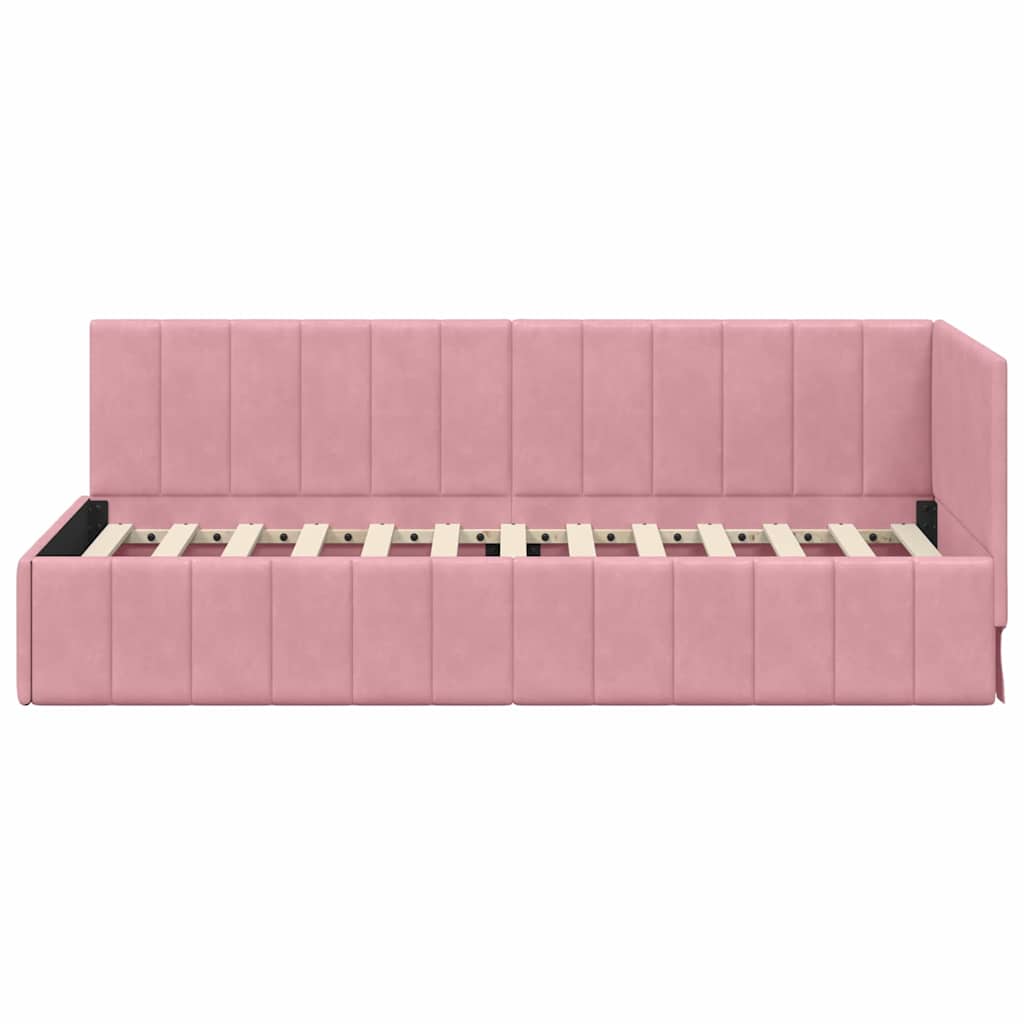 vidaXL Rama łóżka narożnego Z zagłówkiem Różowy 80 cm x 200 cm Aksamit