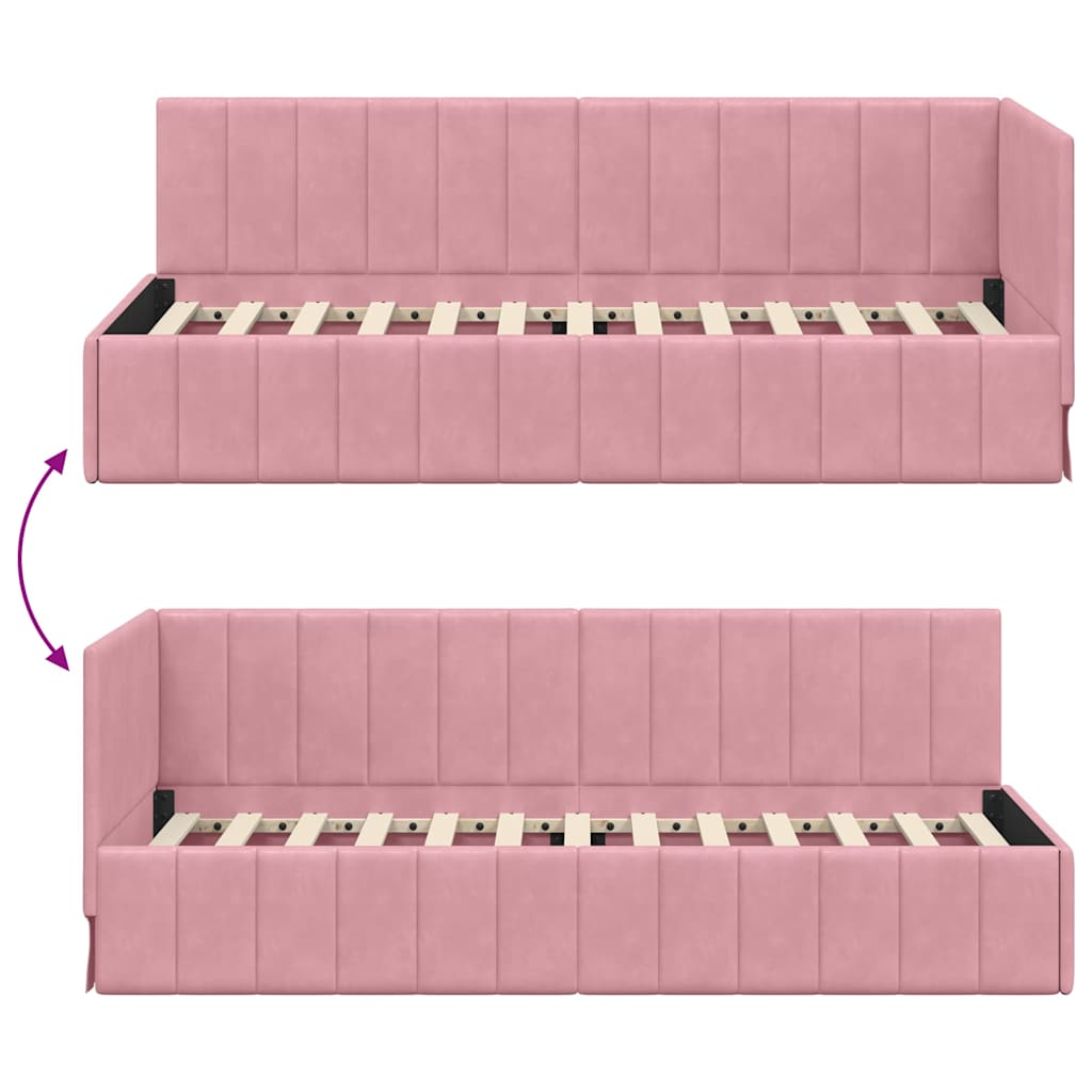 vidaXL Rama łóżka narożnego Z zagłówkiem Różowy 80 cm x 200 cm Aksamit