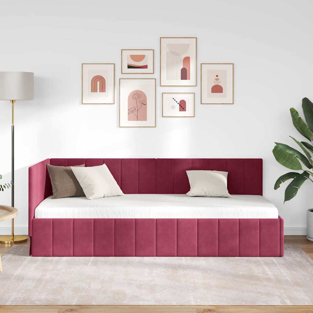 vidaXL Rama łóżka narożnego Czerwone wino 80 cm x 200 cm Aksamit