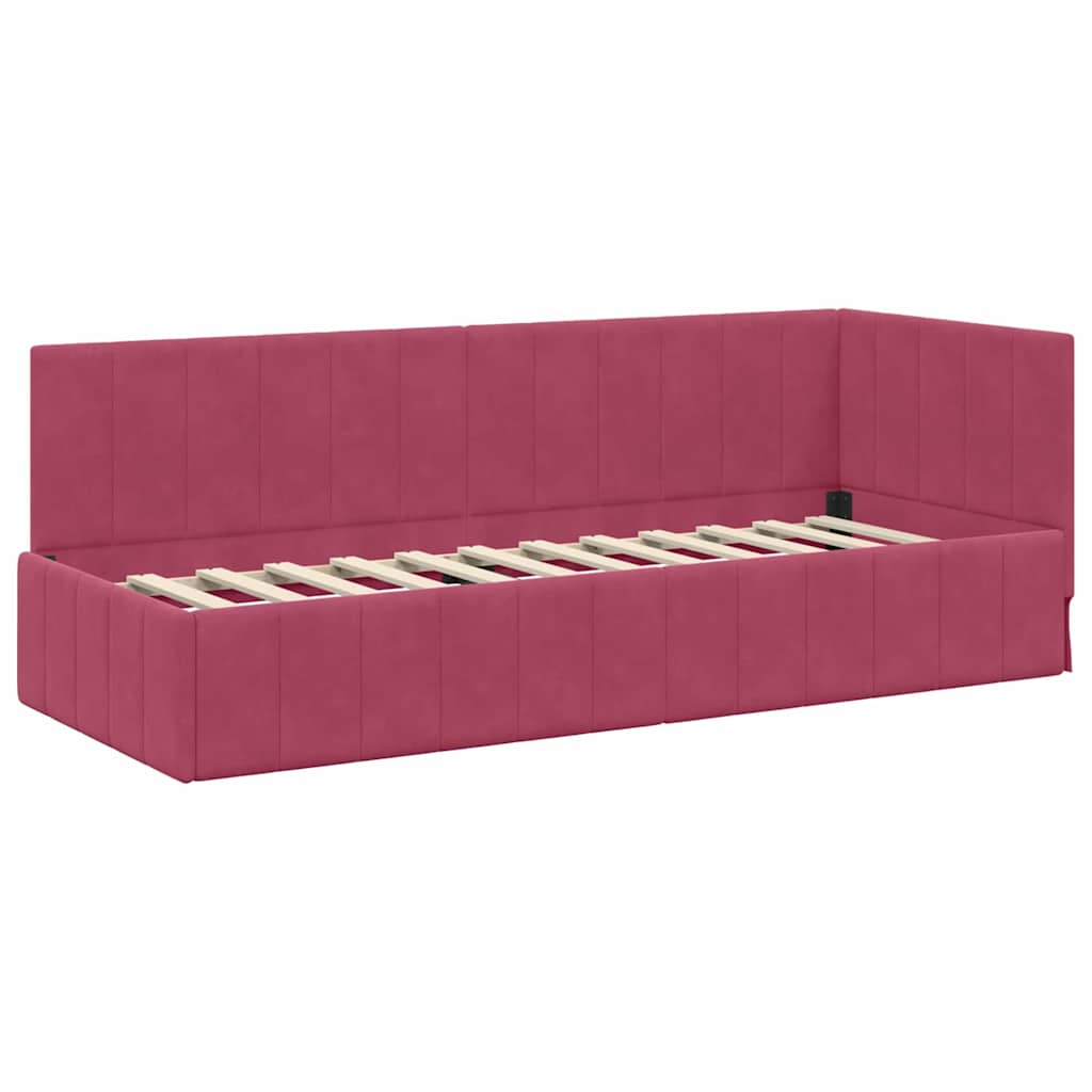 vidaXL Rama łóżka narożnego Czerwone wino 80 cm x 200 cm Aksamit