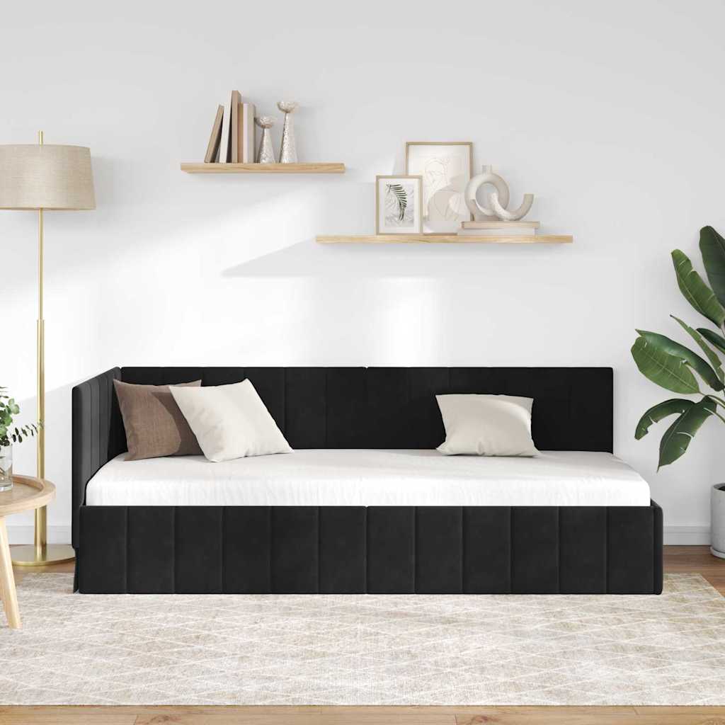 vidaXL Rama łóżka narożnego Z zagłówkiem Czarny 80 cm x 200 cm Aksamit