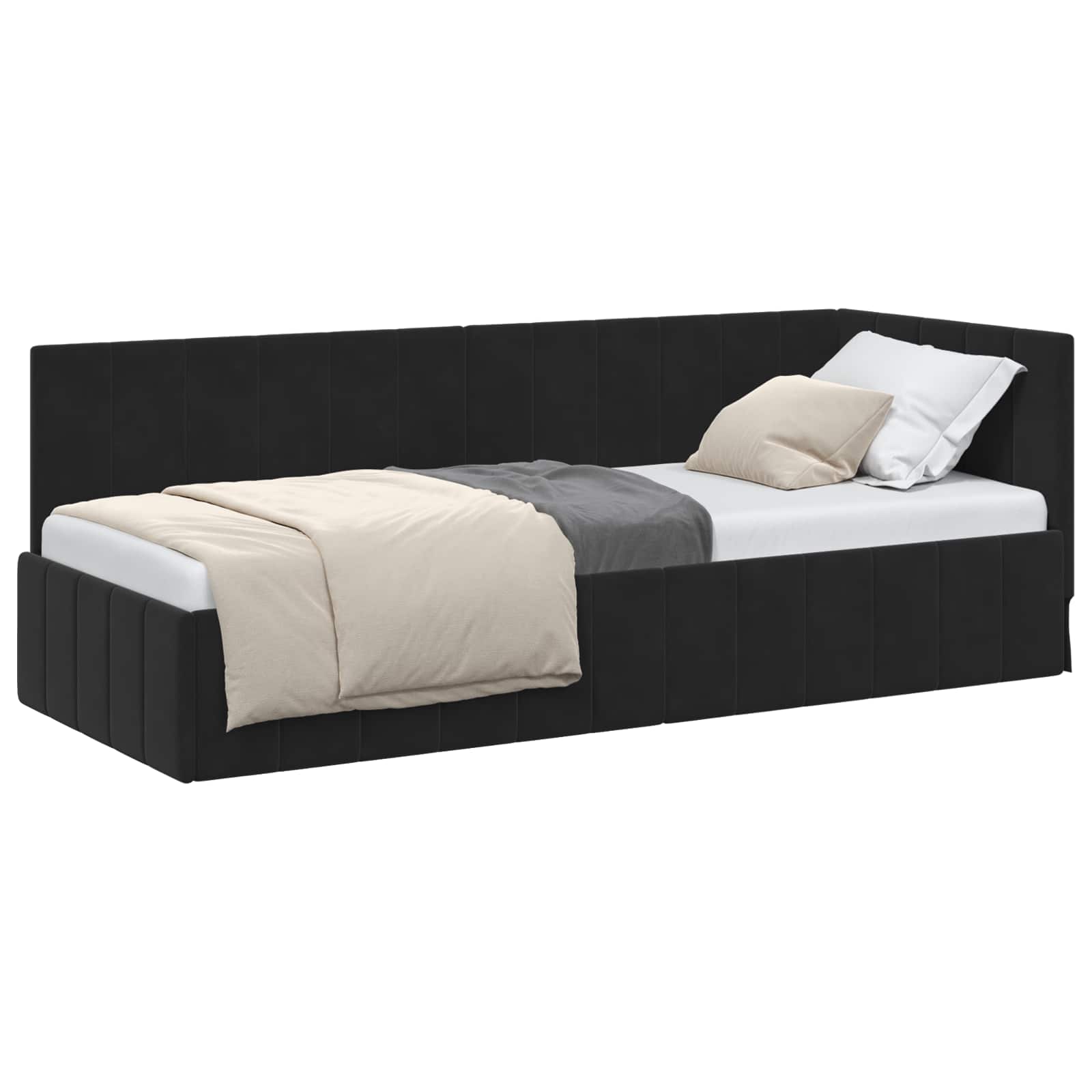 vidaXL Rama łóżka narożnego Z zagłówkiem Czarny 80 cm x 200 cm Aksamit