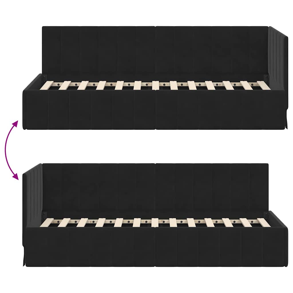 vidaXL Rama łóżka narożnego Z zagłówkiem Czarny 80 cm x 200 cm Aksamit