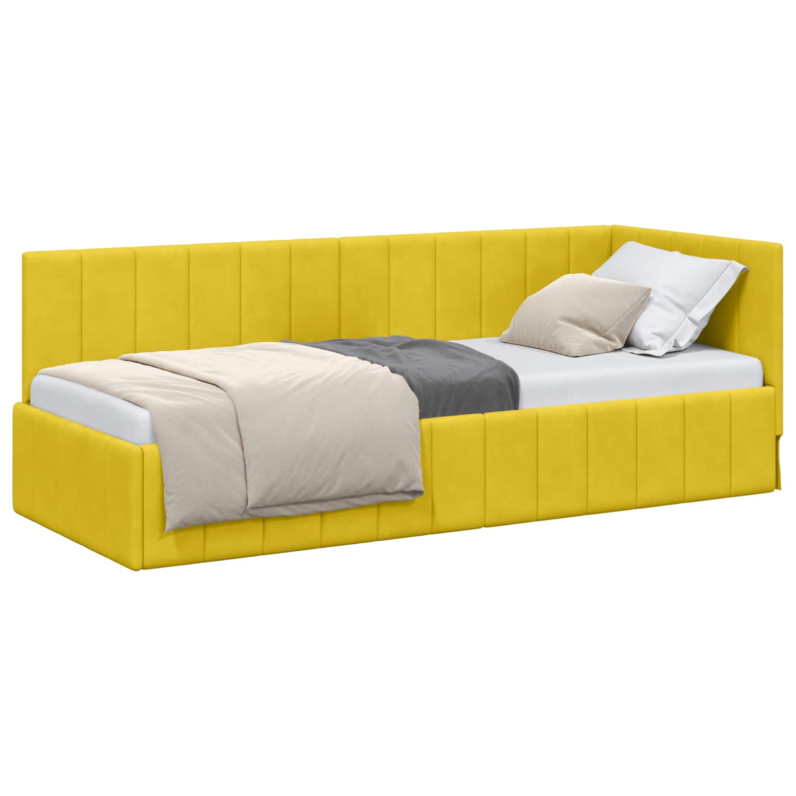 vidaXL Rama łóżka narożnego Z zagłówkiem Żółty 80 cm x 200 cm Aksamit