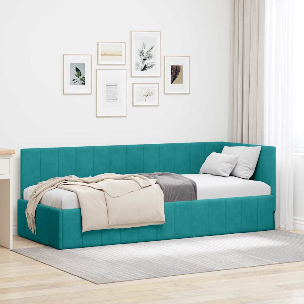 vidaXL Rama łóżka narożnego Turkusowy 80 cm x 200 cm Aksamit