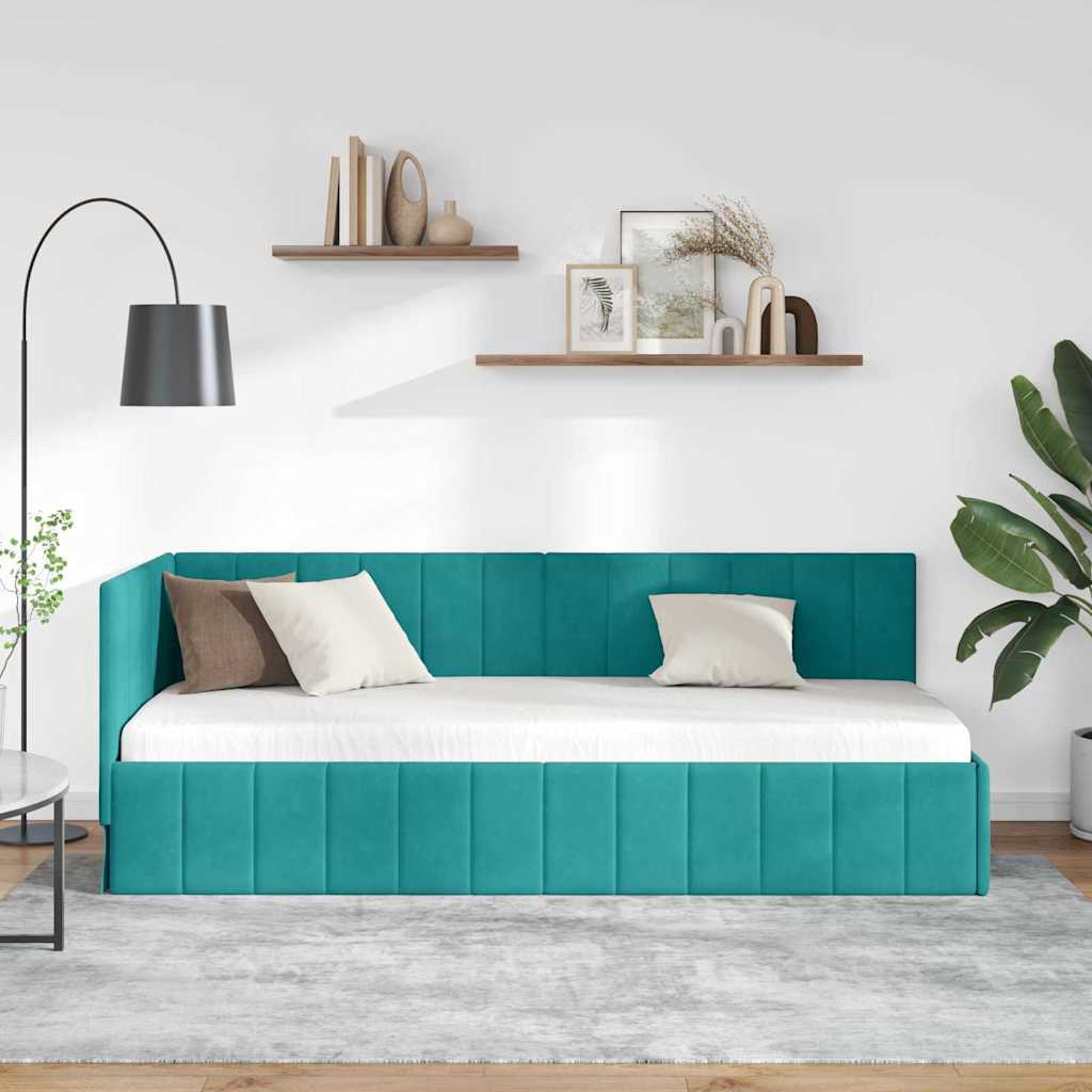 vidaXL Rama łóżka narożnego Turkusowy 80 cm x 200 cm Aksamit