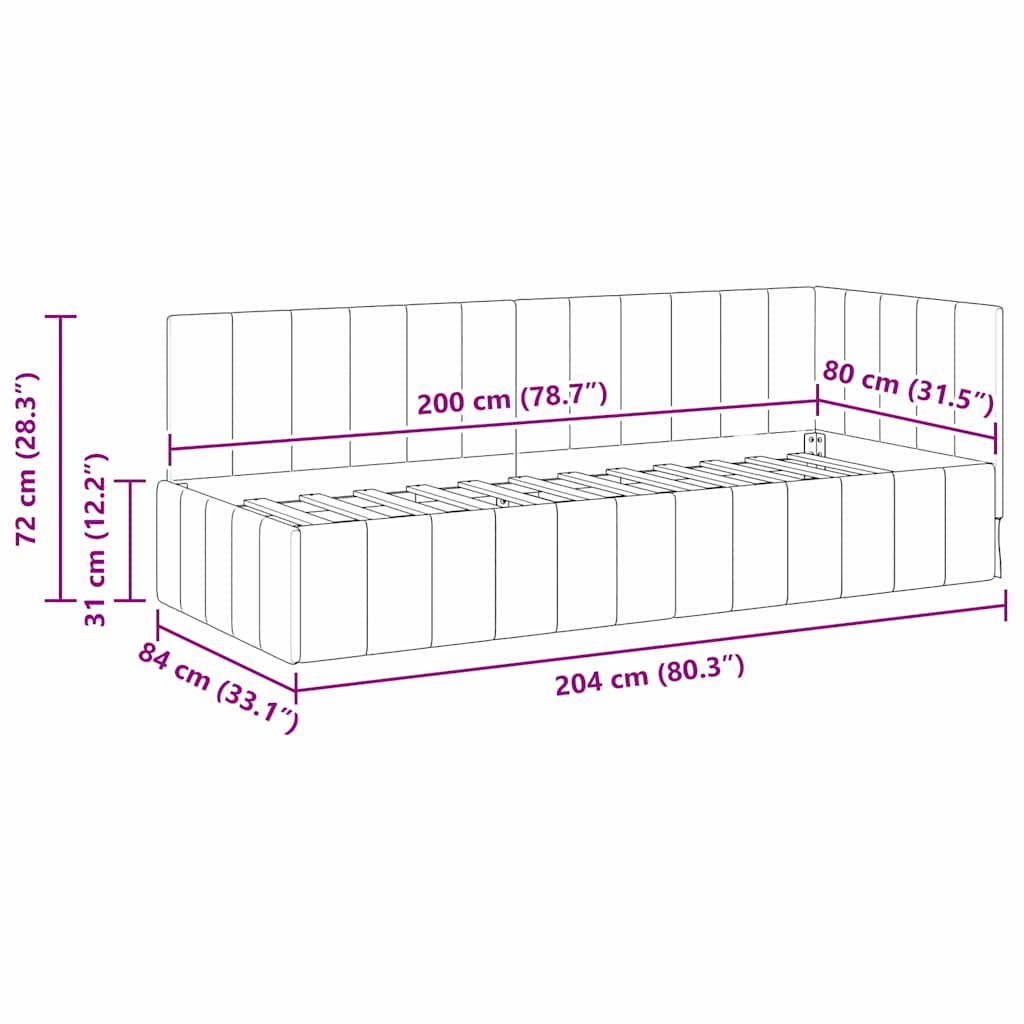 vidaXL Rama łóżka narożnego Turkusowy 80 cm x 200 cm Aksamit