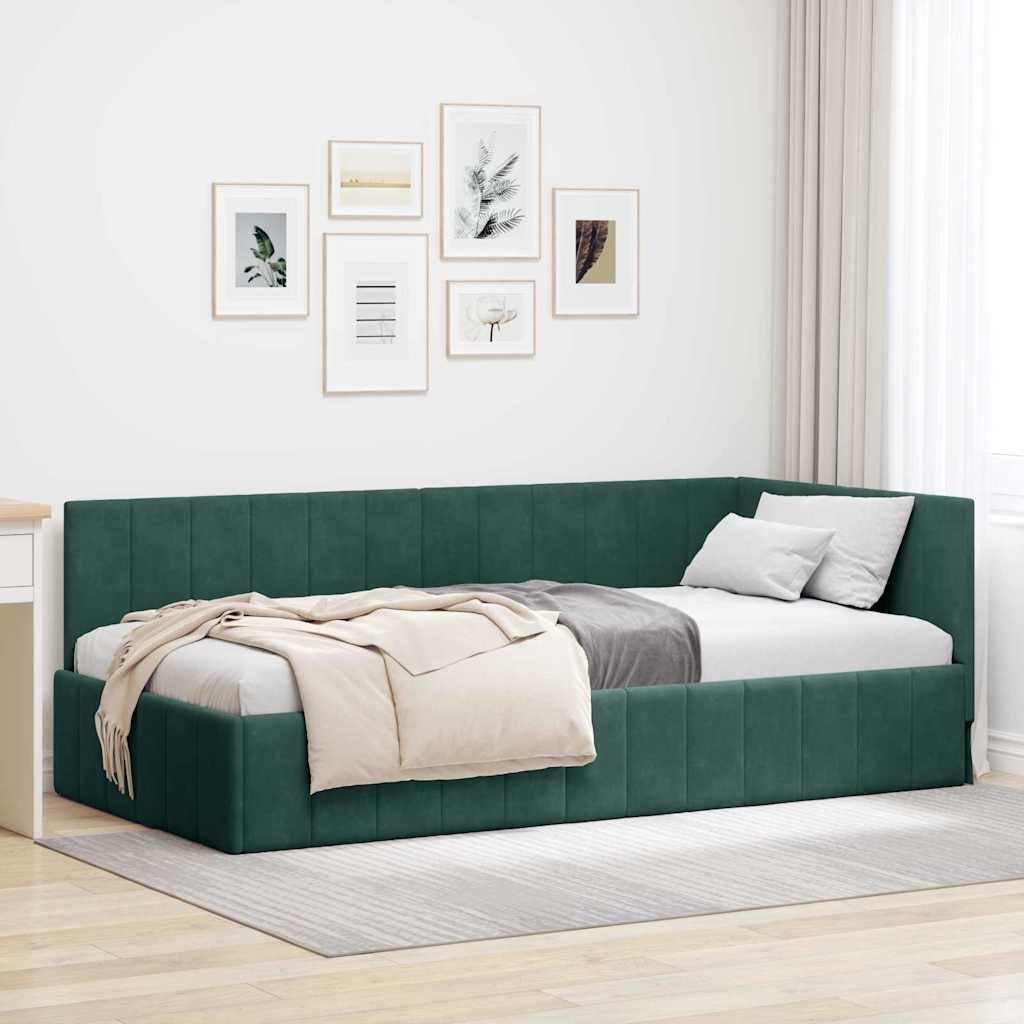 vidaXL Rama łóżka narożnego Ciemna zieleń 90 cm x 190 cm Aksamit