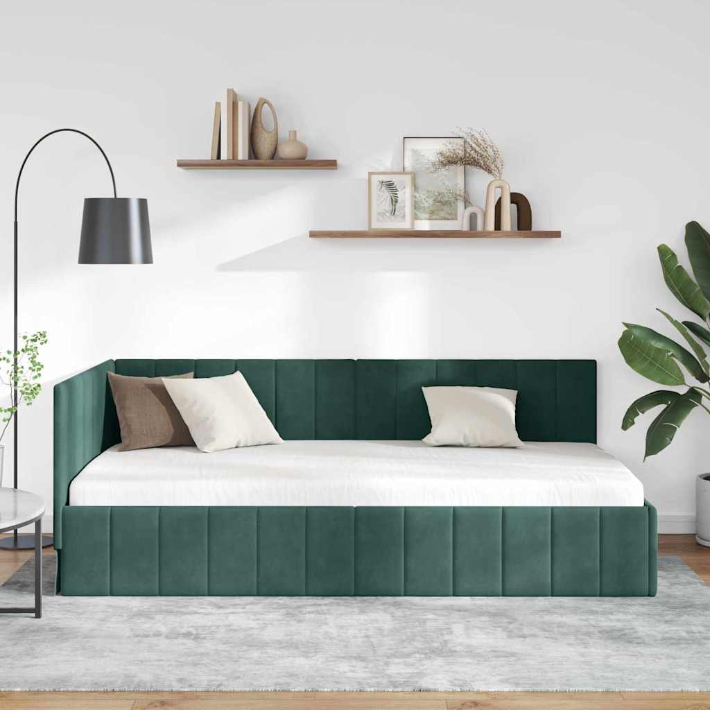 vidaXL Rama łóżka narożnego Ciemna zieleń 90 cm x 190 cm Aksamit