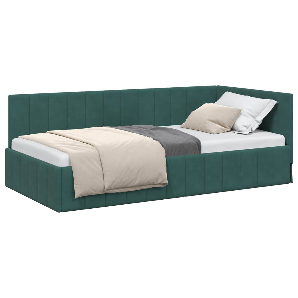 vidaXL Rama łóżka narożnego Ciemna zieleń 90 cm x 190 cm Aksamit