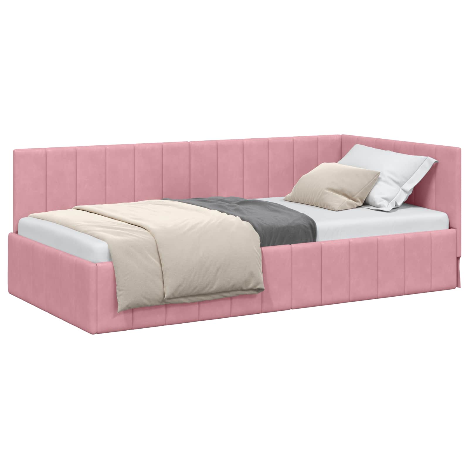 vidaXL Rama łóżka narożnego Z zagłówkiem Różowy 90 cm x 190 cm Aksamit